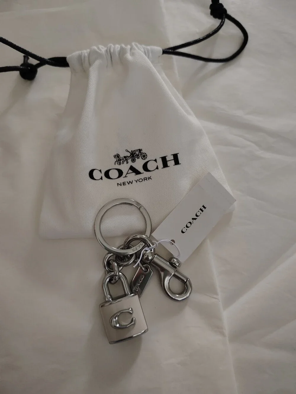 NWT! Coach Cream Padlock Key Charm with Silver-Tone Hardware #CEF95